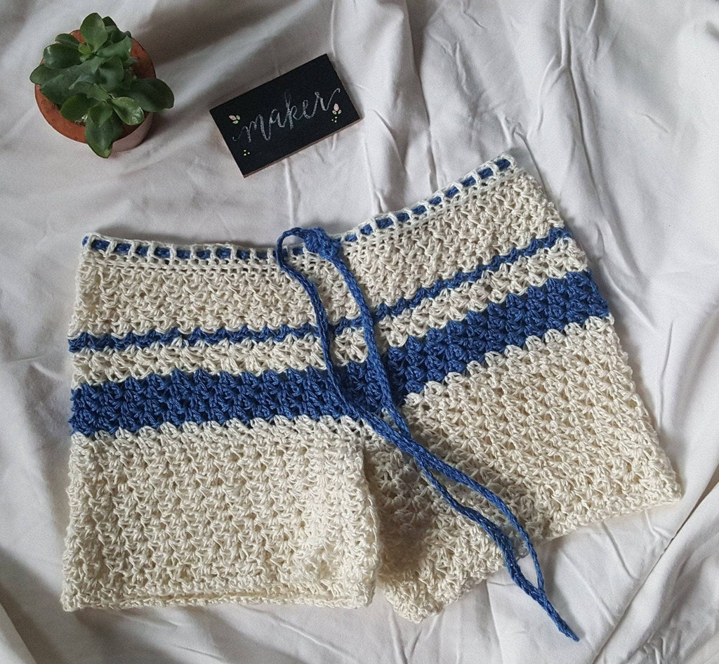 Oasis Crochet Shorts Kit: Nautical Striped Knit Summer Beach Wear