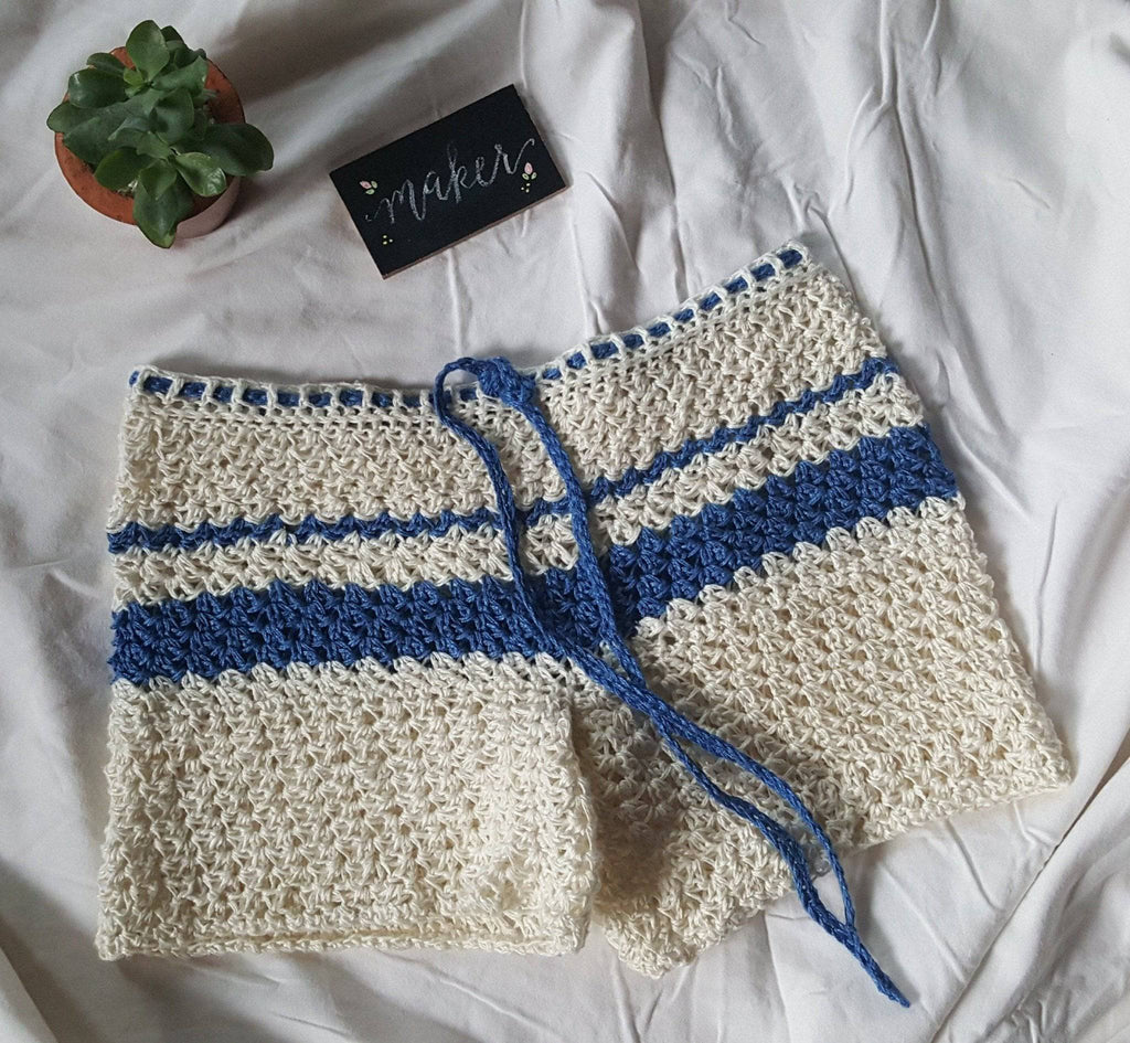 Oasis Crochet Summer Shorts - Women's Nautical Blue and White