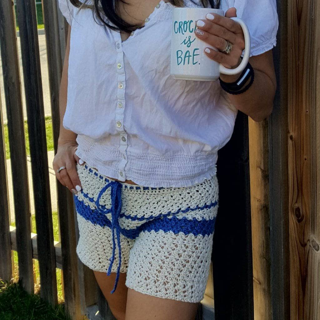Oasis Crochet Summer Shorts - Women's Nautical Blue and White
