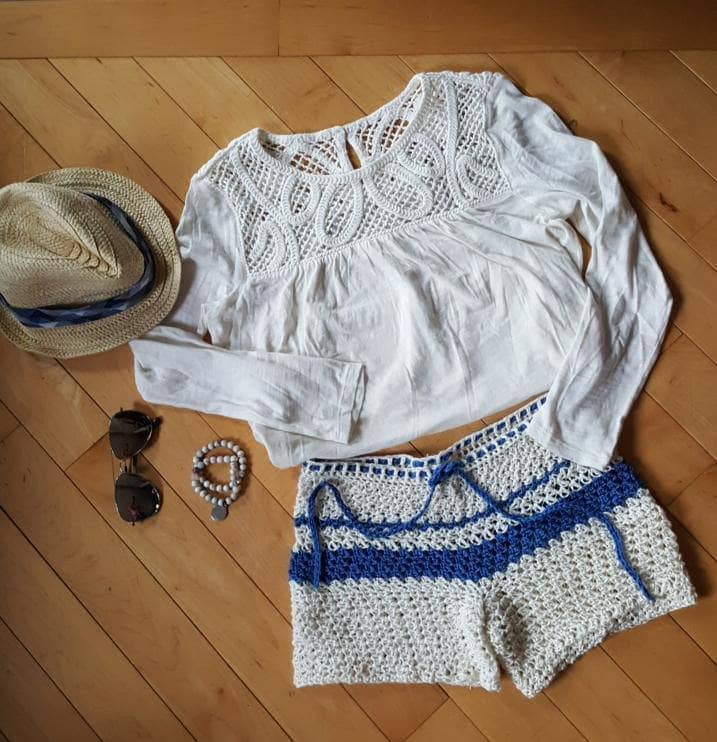 Oasis Crochet Summer Shorts - Women's Nautical Blue and White