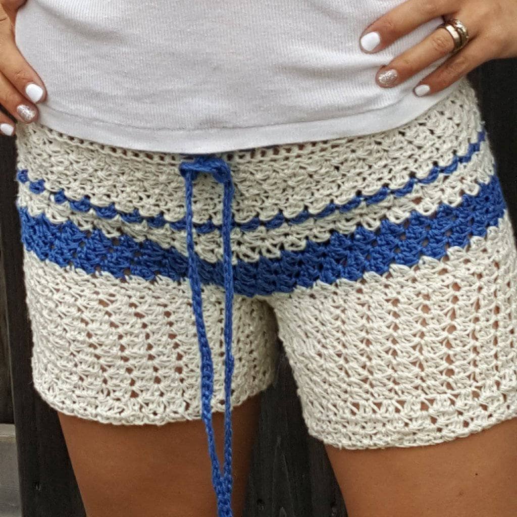Oasis Crochet Summer Shorts - Women's Nautical Blue and White