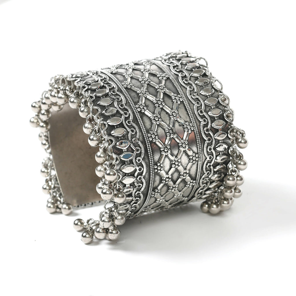 Oxidised Silver-Plated Ghungroo Handcraft Bracelet - Design 026