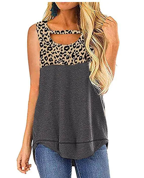 Women's Sleeveless Leopard Print Color Block Tank