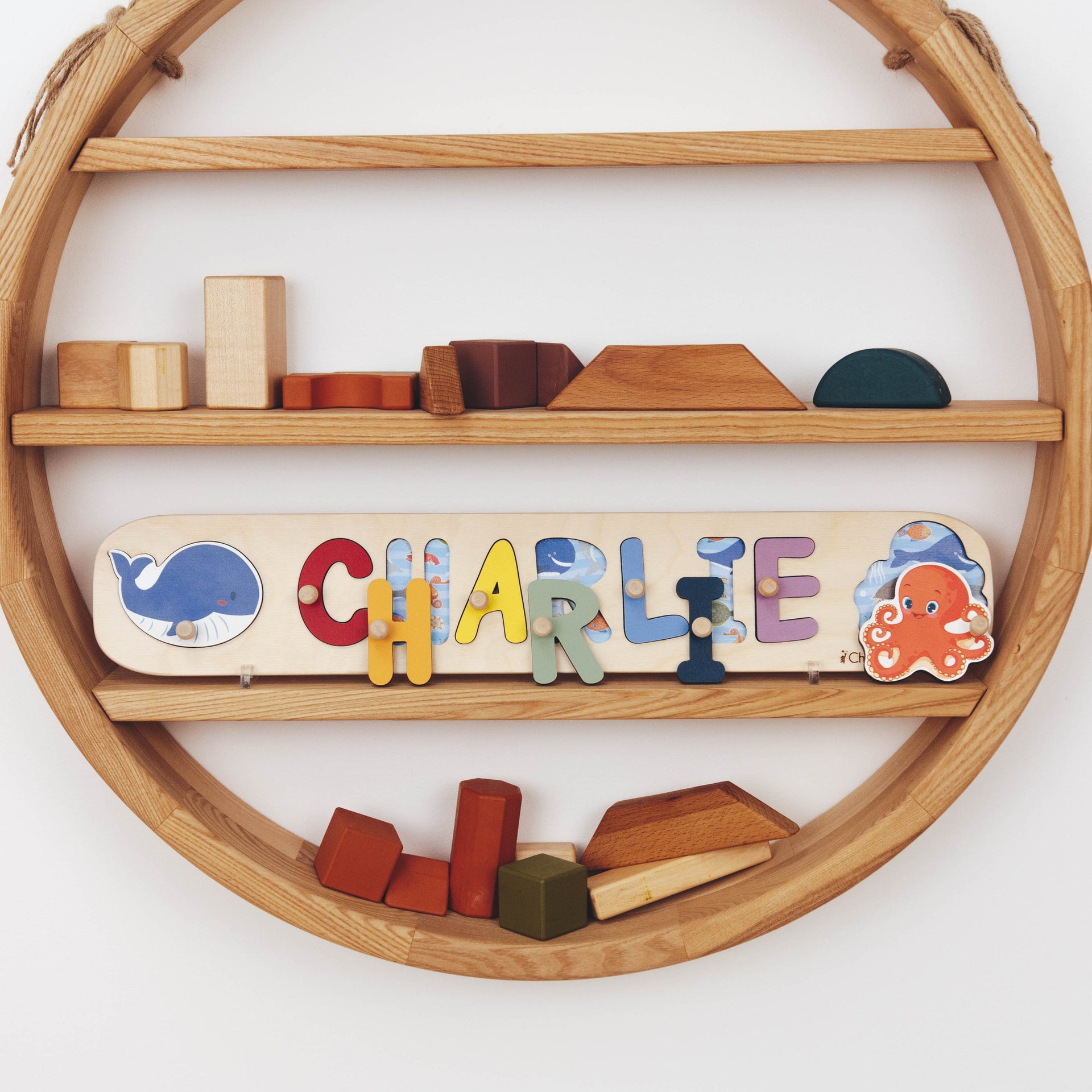 Wooden Ocean Name Puzzle – Educational Scandi-Style Kids Decor