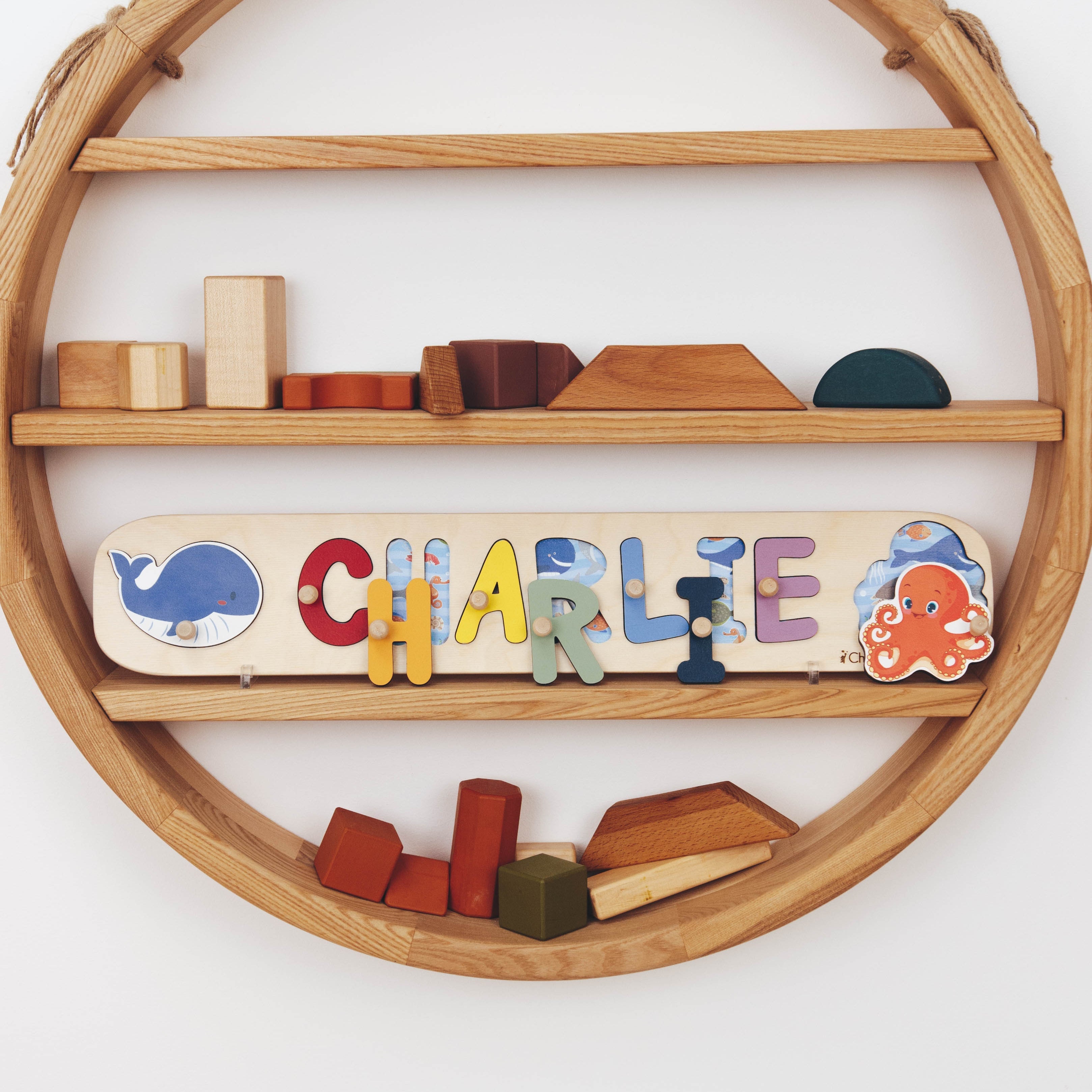 Wooden Ocean Name Puzzle – Educational Scandi-Style Kids Decor