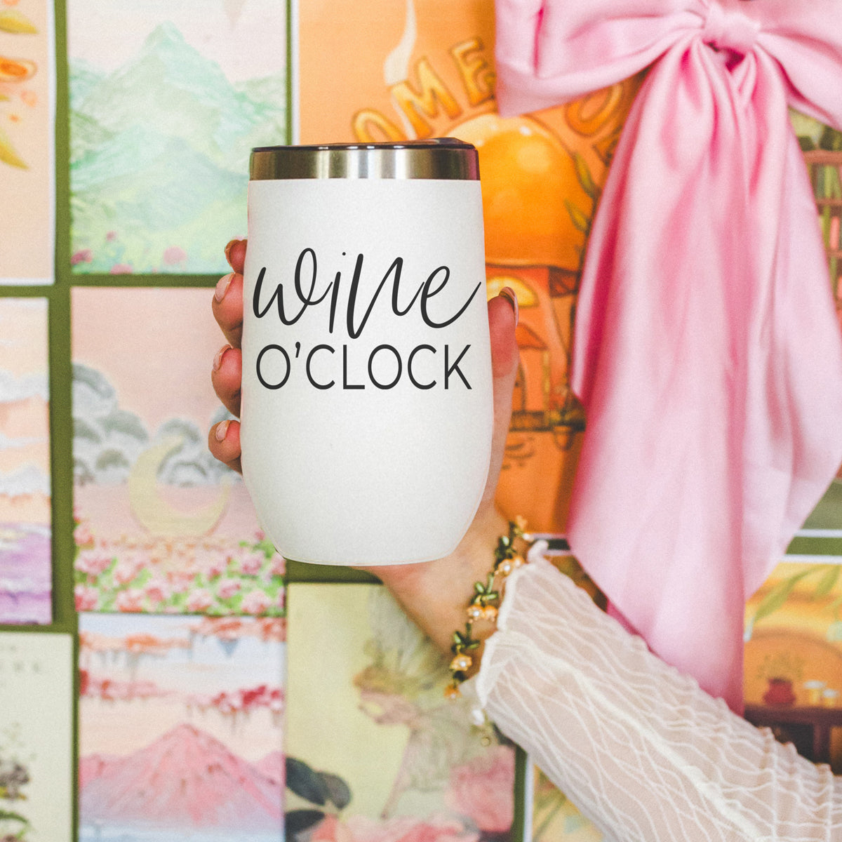Wine O'Clock 17oz Stainless Steel Insulated Wine Tumbler White - Image 17