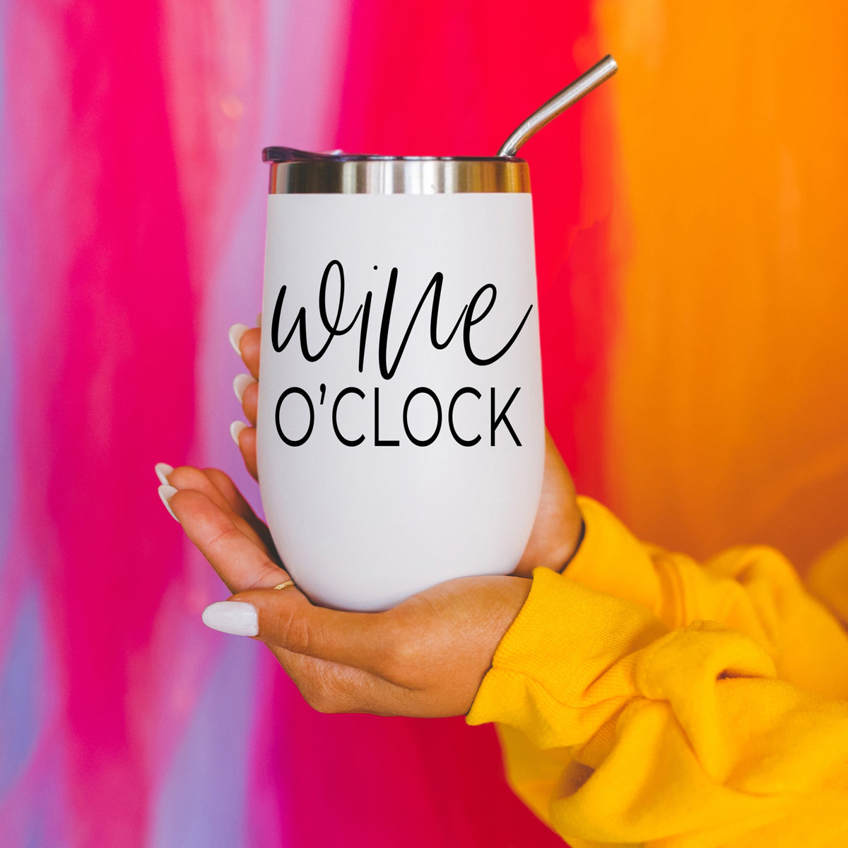 Wine O'Clock 17oz Stainless Steel Insulated Wine Tumbler White - Image 6
