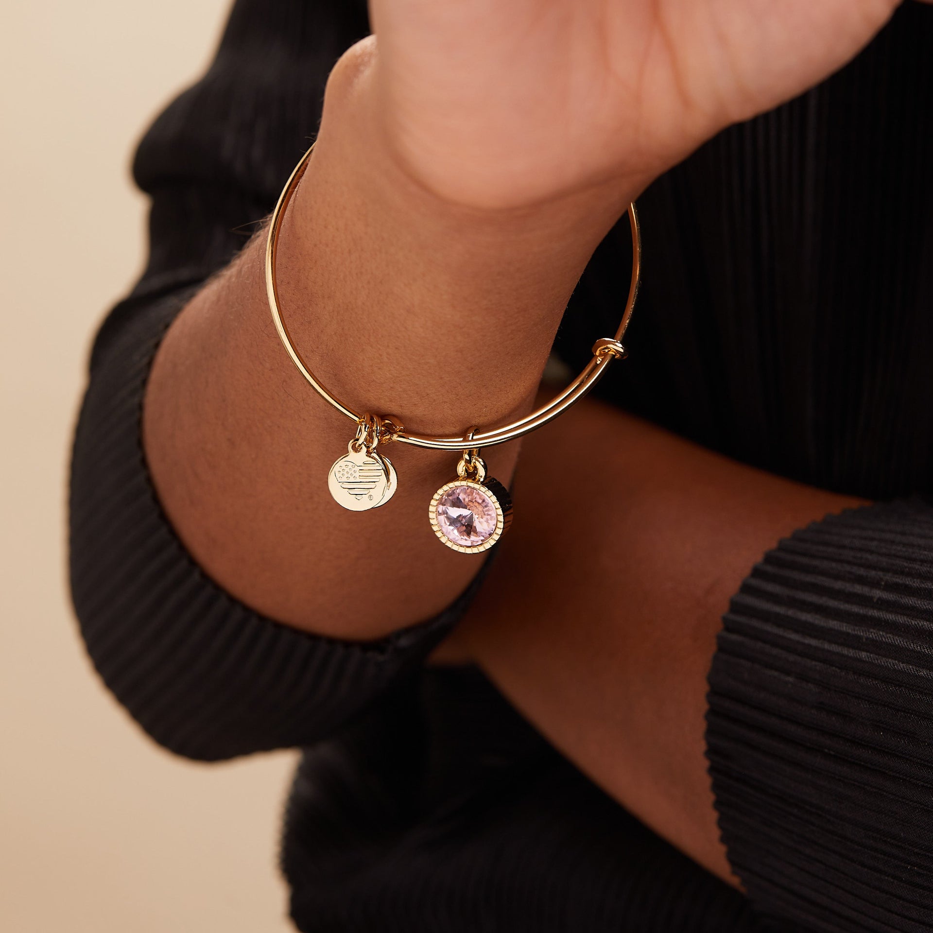 October Birthstone Charm Bangle Bracelet in Rose Gold Tone