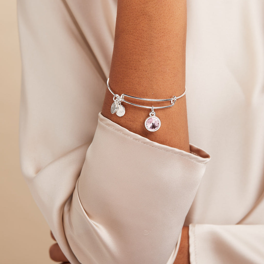 October Birthstone Charm Bangle Bracelet in Rose Gold Tone