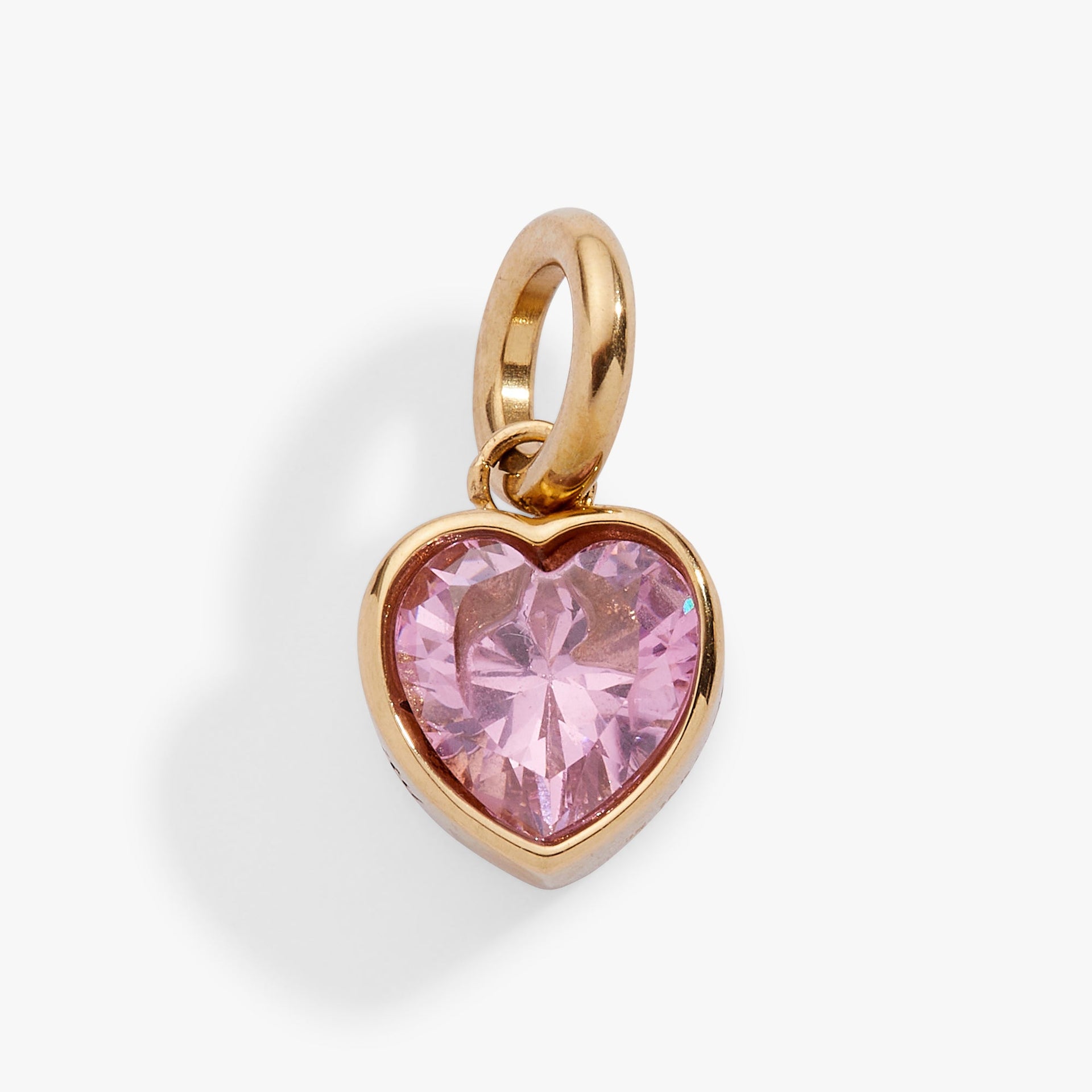 October Serenity heart birthstone charm in gold tone with a faceted pink crystal heart