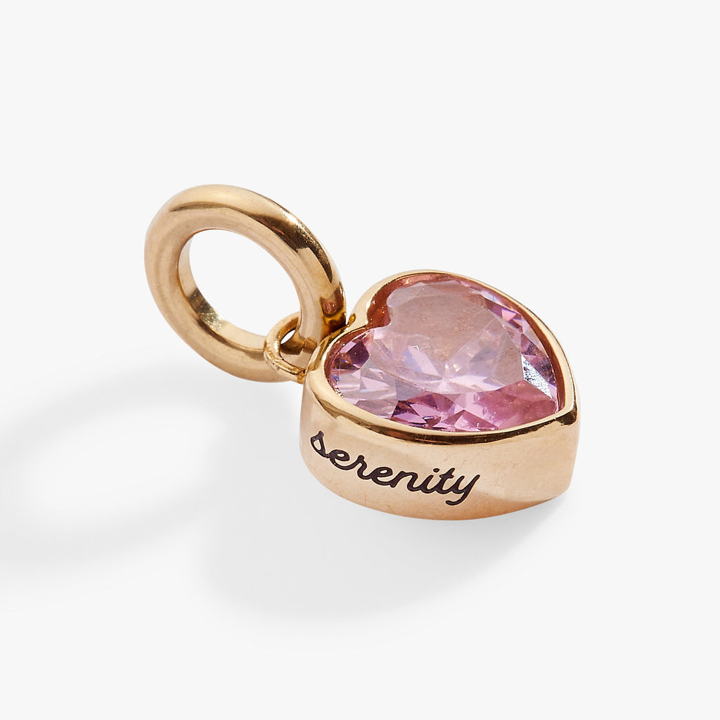 October Serenity Heart Birthstone Charm - Pink Crystal Gold Tone