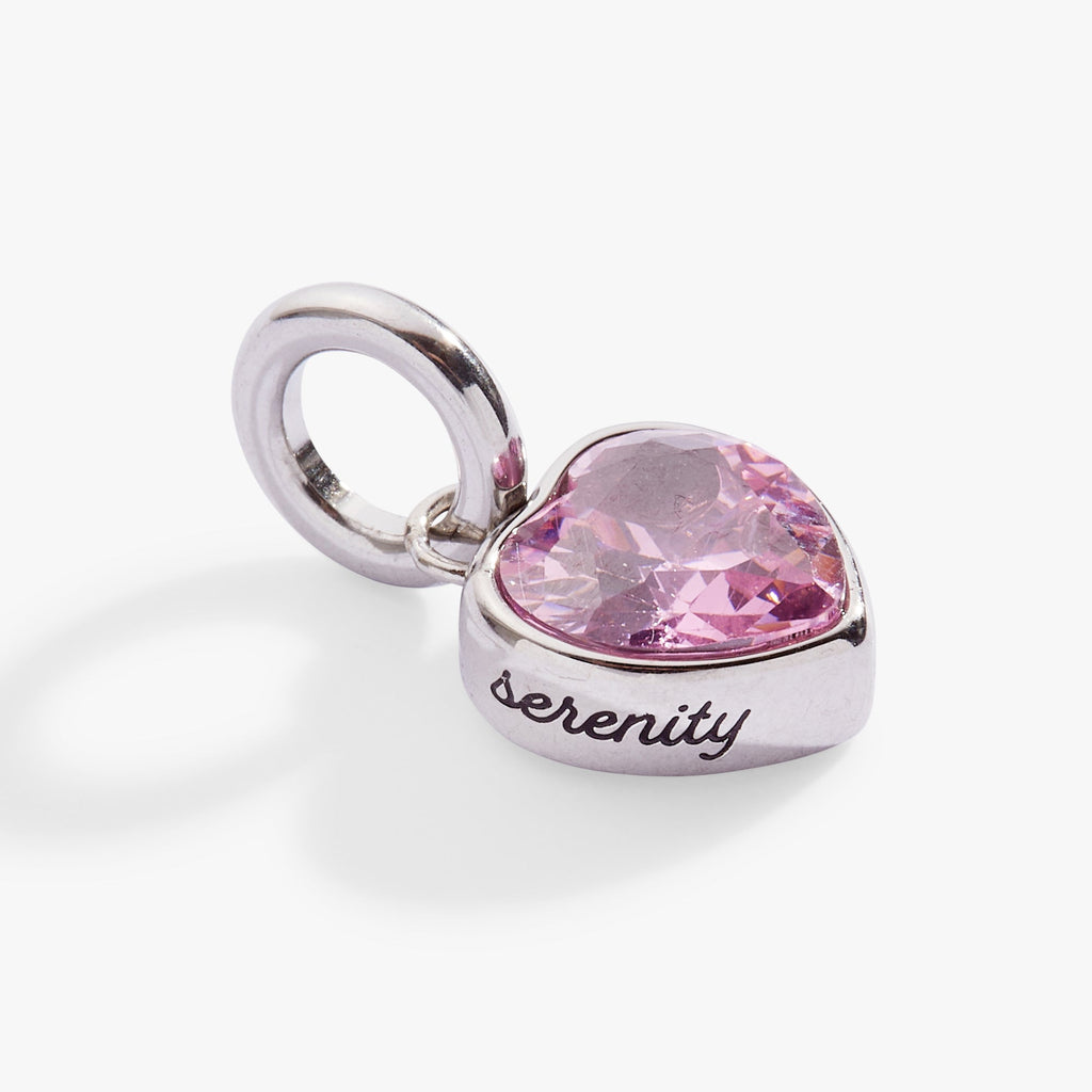 October Serenity Heart Birthstone Charm - Pink Crystal Gold Tone