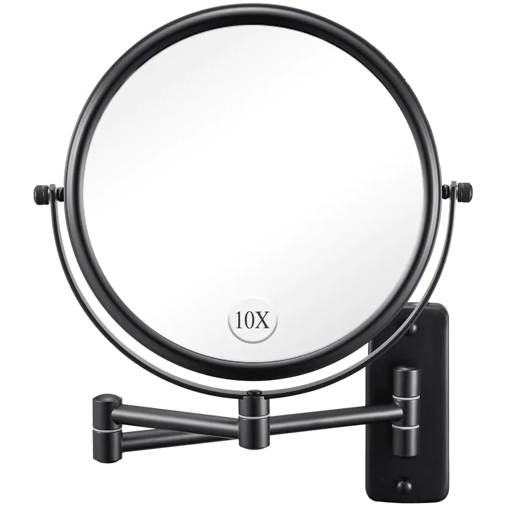 Wall Mounted Makeup Mirror - 1X/10X Magnifying Mirror for Wall 8 Inch Double Sided 360° Swivel Extendable Bathroom Mirror for Shaving Black