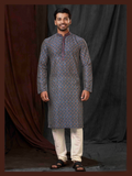 Men's multicolor geometric digital print kurta in art silk with matching pants