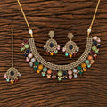 Multi-style Polki and pearl necklace set with golden finish and matching earrings
