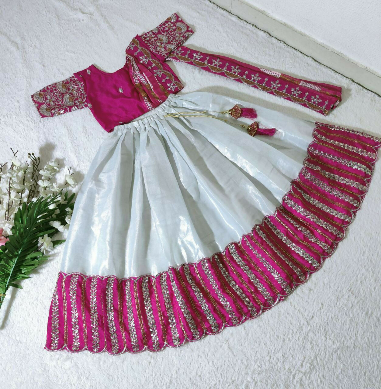 Girls Wine Heavy Chenille Sequins Embroidered Lehenga Choli