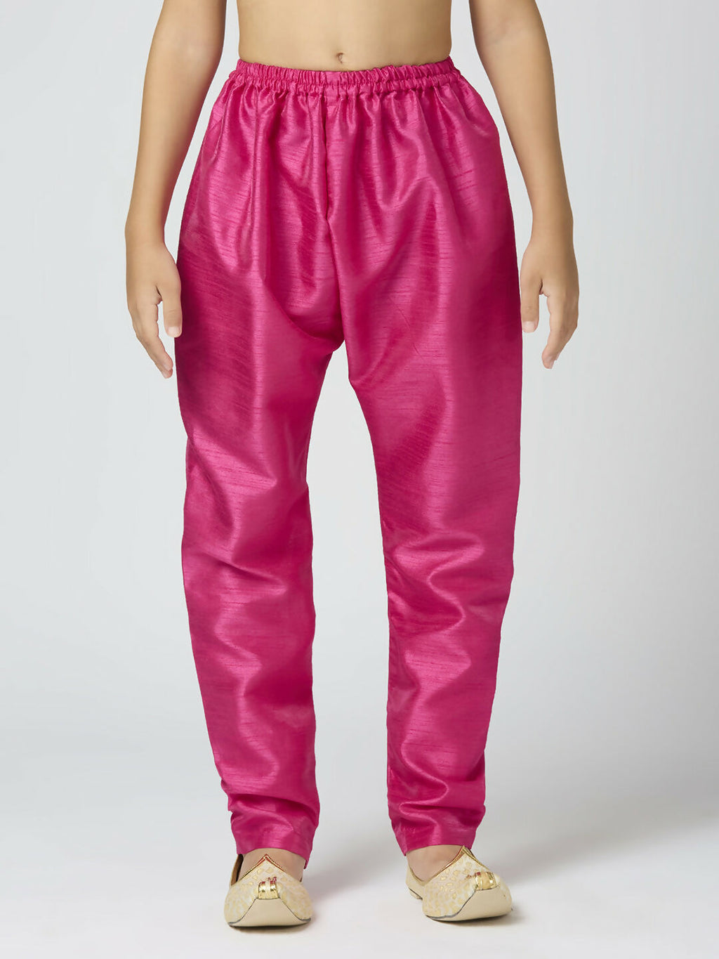 Kids Rani Pink Chanderi Kurta and Pyjama Set with Butta Work