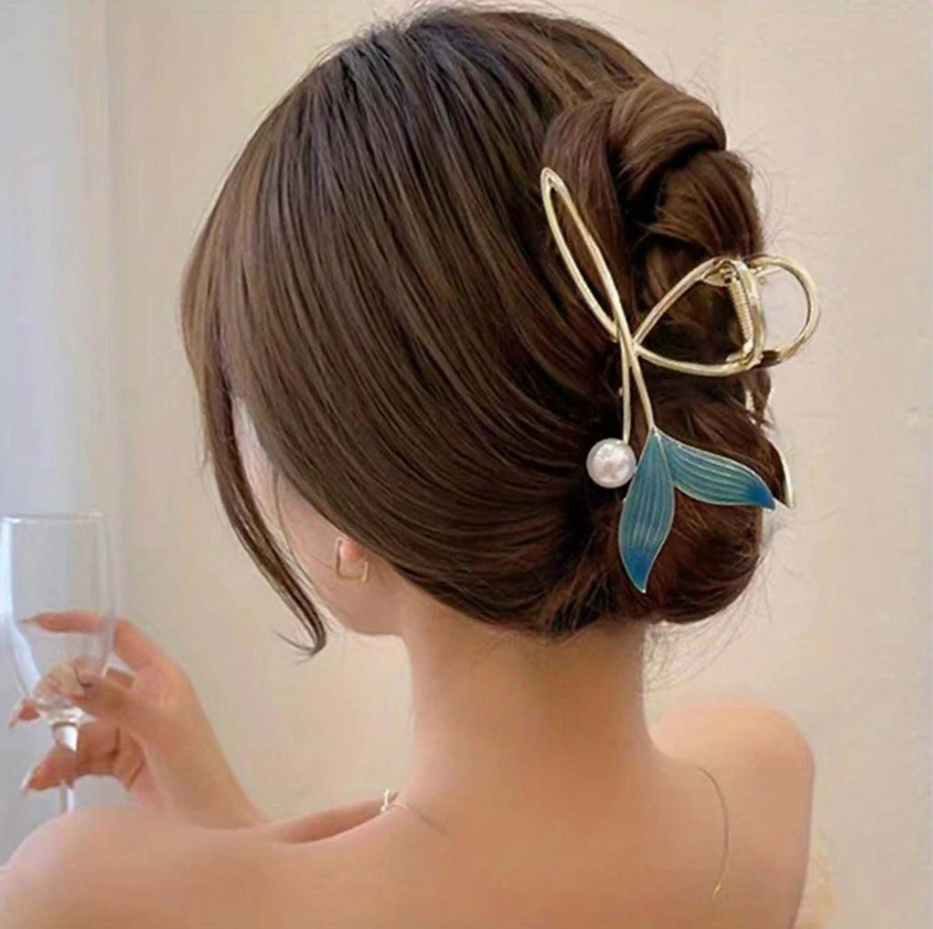 Joban Fashion Blue Metal Whale Tail Claw Clips Hair Accessory For Women
