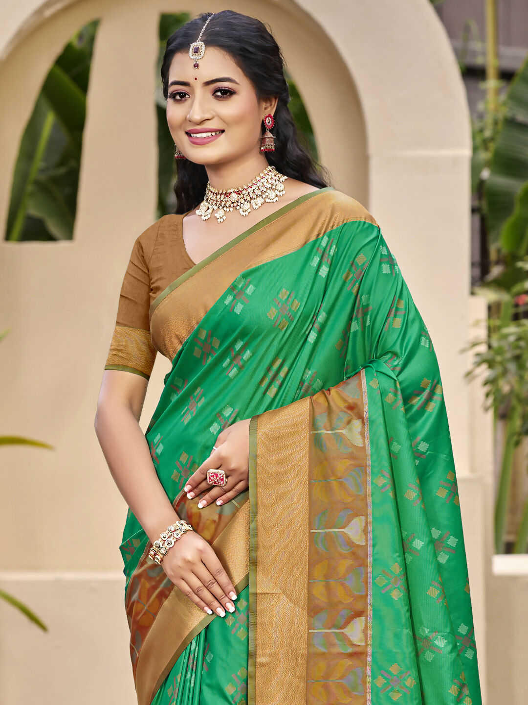 Brown Pochampalli Silk Saree with Matching Blouse