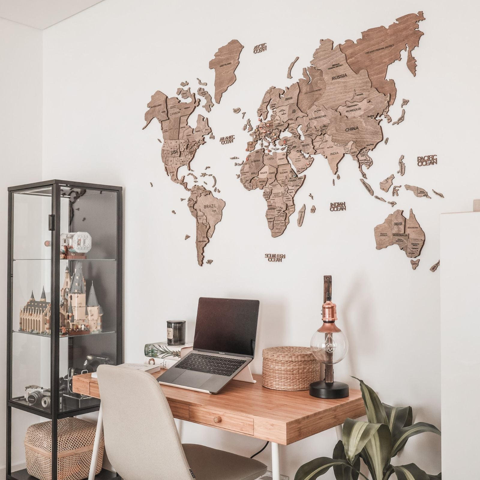 Large Wooden World Map Wall Art – Minimalist Travel Inspired Decor