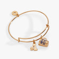 Gold-plated expandable bangle bracelet with #1 charm and an Office MVP coffee mug charm.