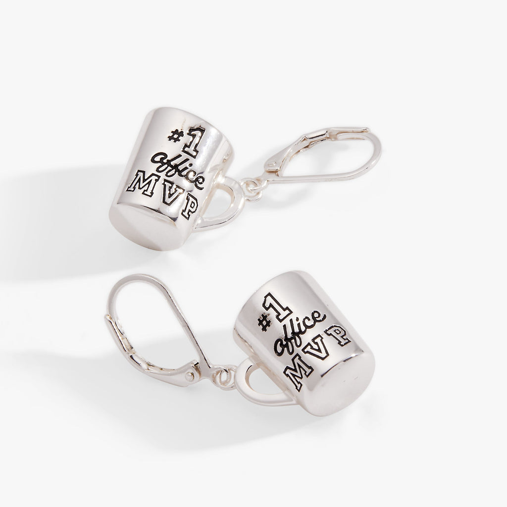 #1 Office MVP Coffee Mug Drop Earrings - Whimsical Silver-Plated