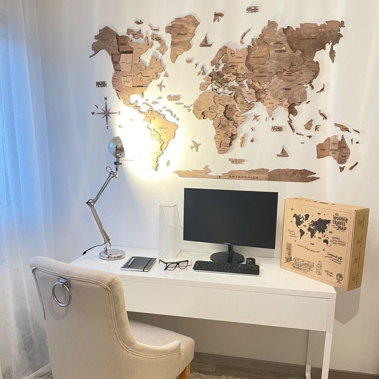 Large Wooden World Map Wall Art – Minimalist Travel Inspired Decor