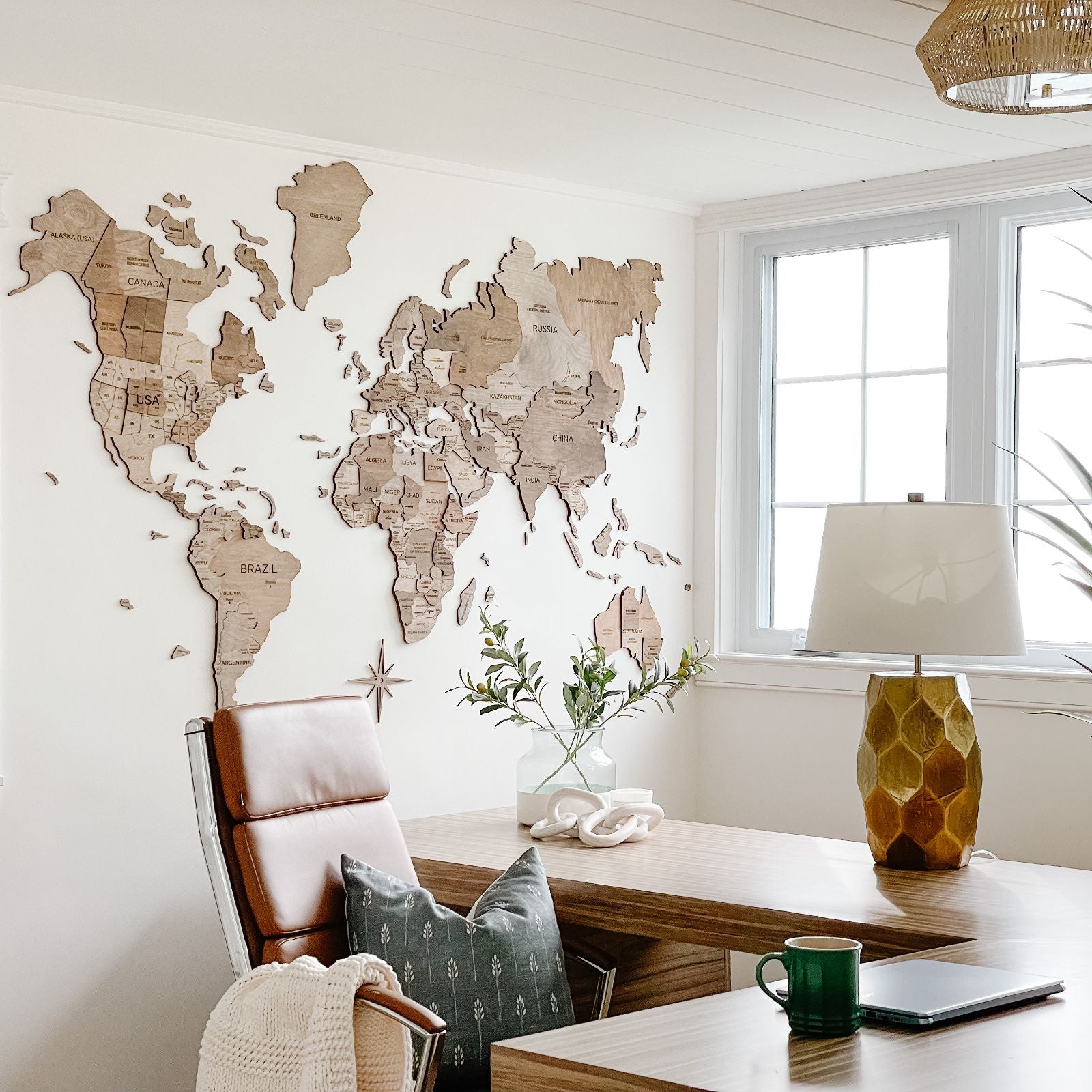 Large Wooden World Map Wall Art – Minimalist Travel Inspired Decor