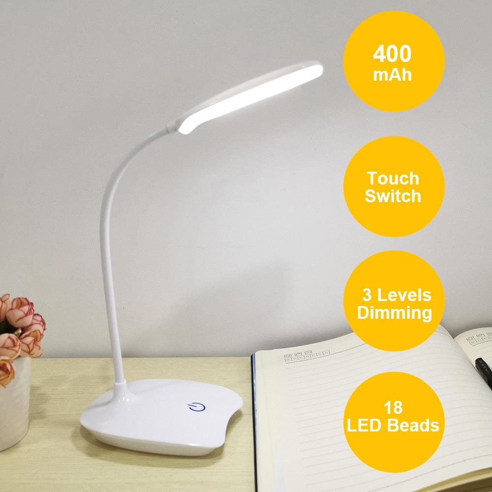 Rechargeable LED Desk Lamp, Portable Eye-Care Work Light