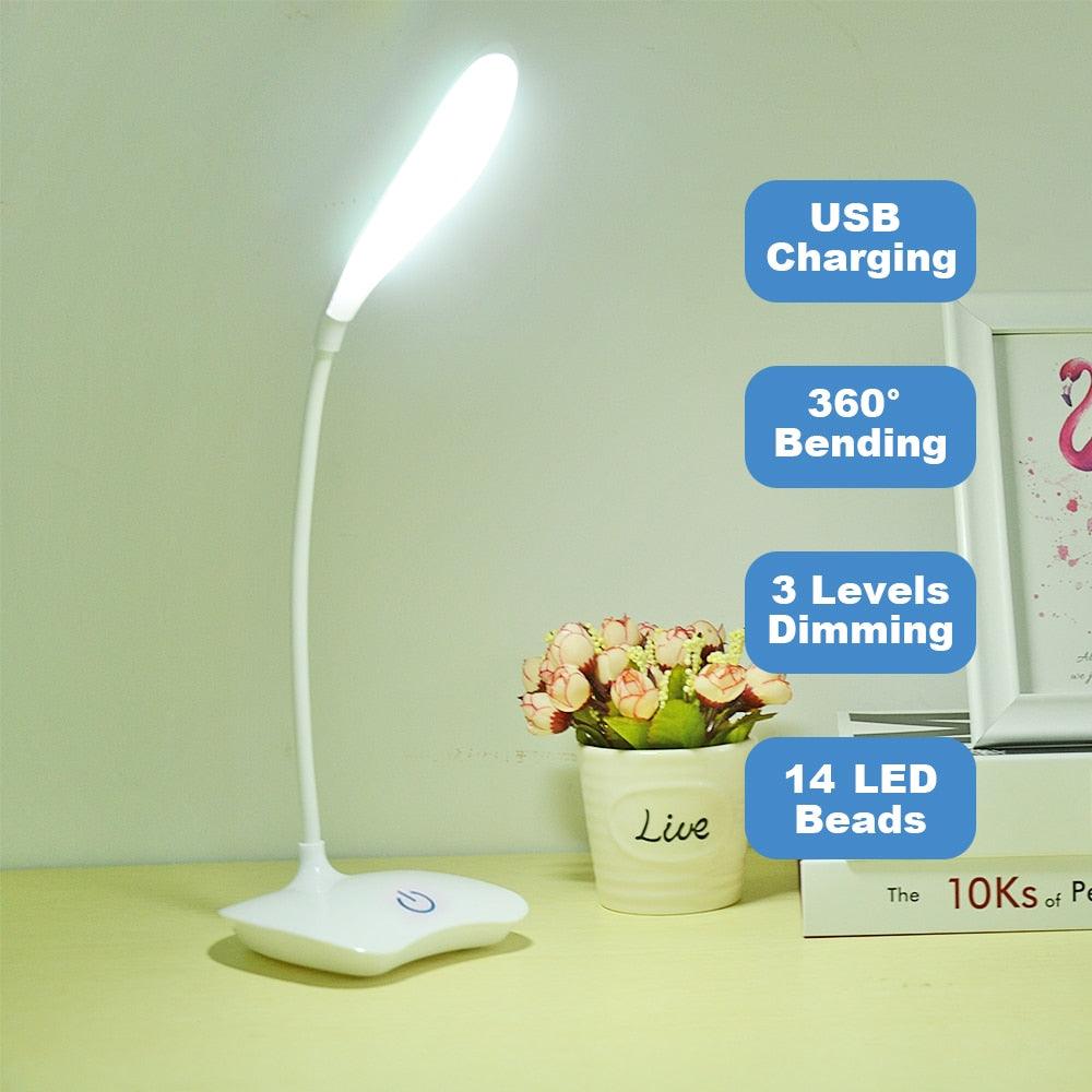 Rechargeable mini LED desk lamp with flexible arm for home and office use