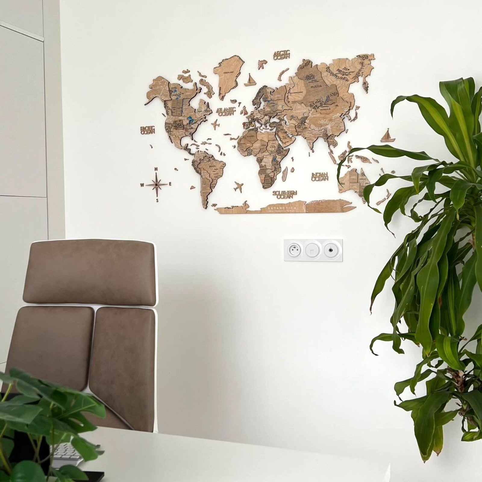 Large Wooden World Map Wall Art – Minimalist Travel Inspired Decor