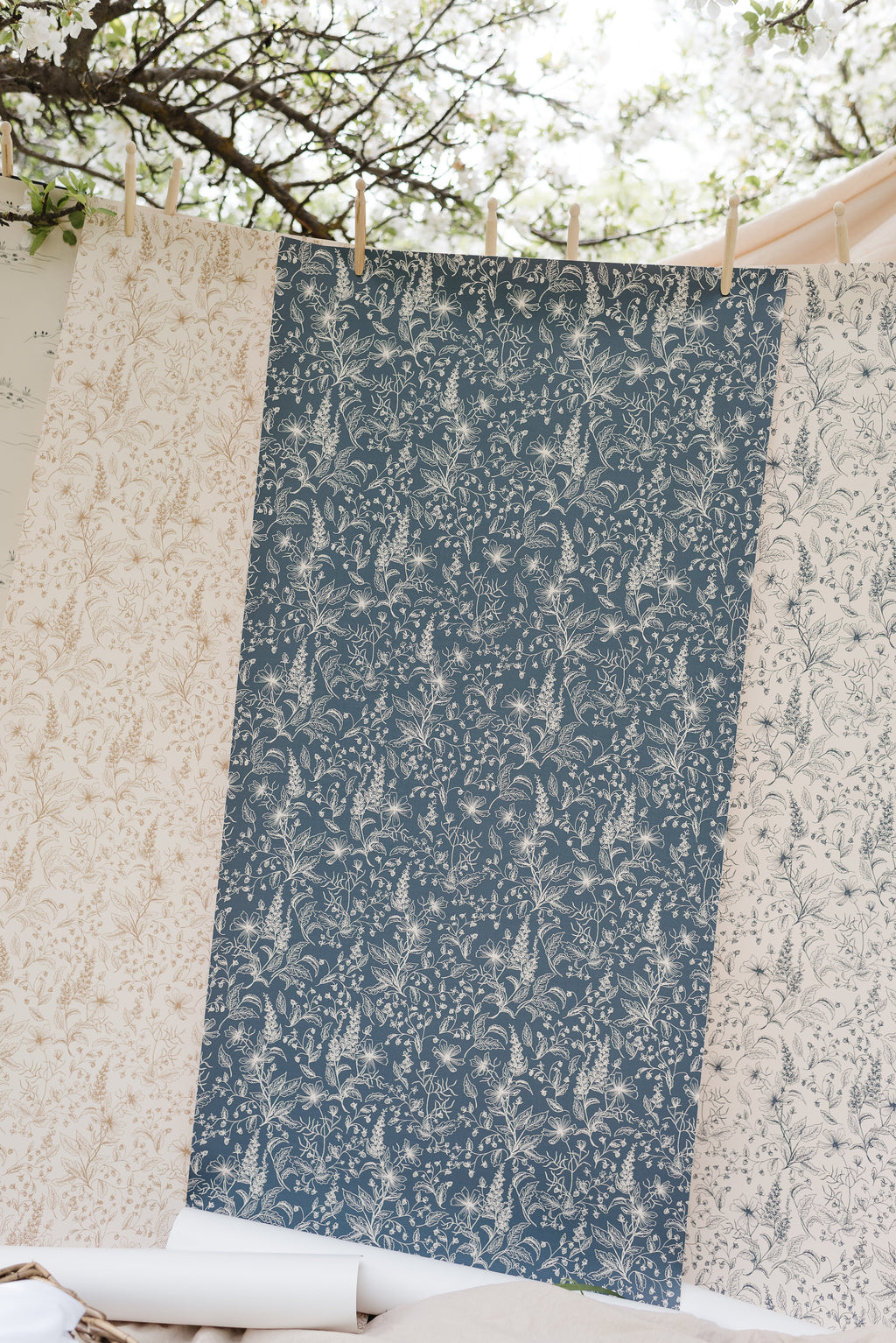Collins Floral Wallpaper in Blue and Cream Vintage Cottagecore