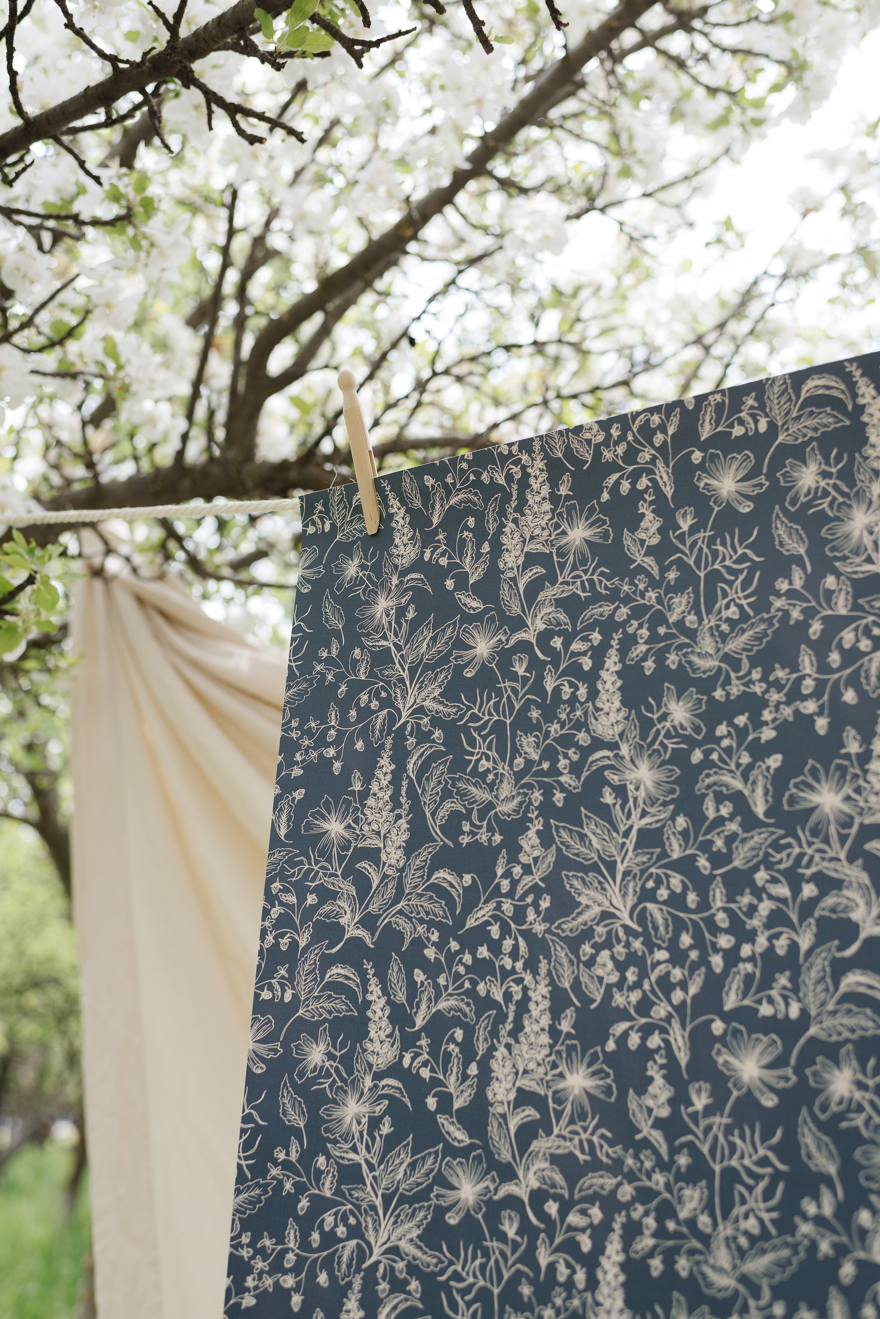 Collins Floral Wallpaper in Blue and Cream Vintage Cottagecore