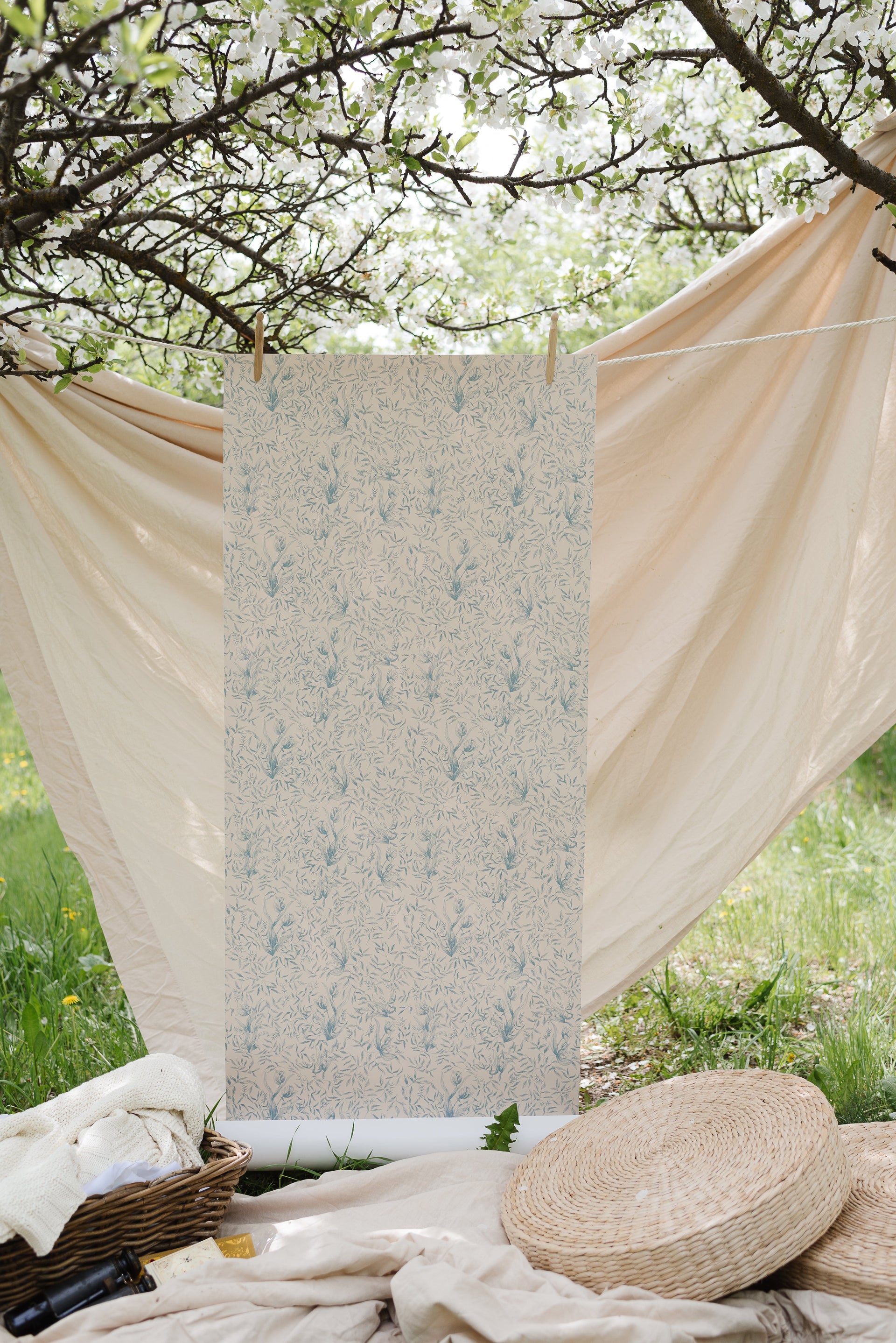 Austen Floral Cottagecore Wallpaper - White & Blue