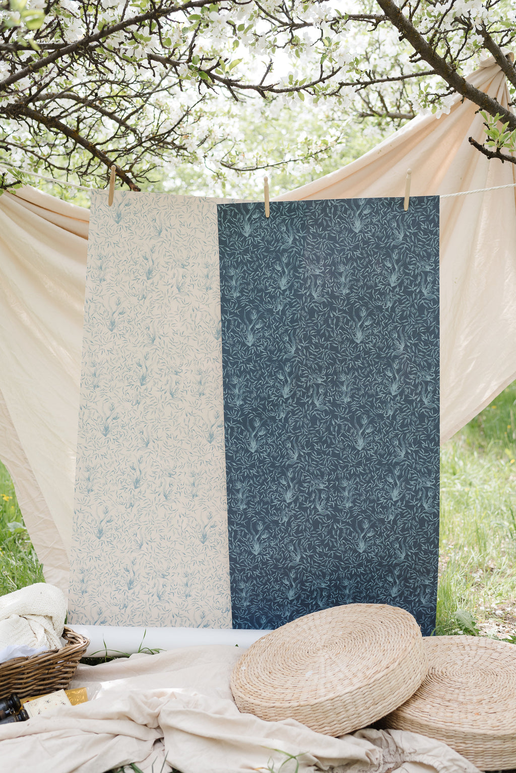 Austen Floral Cottagecore Wallpaper - White & Blue