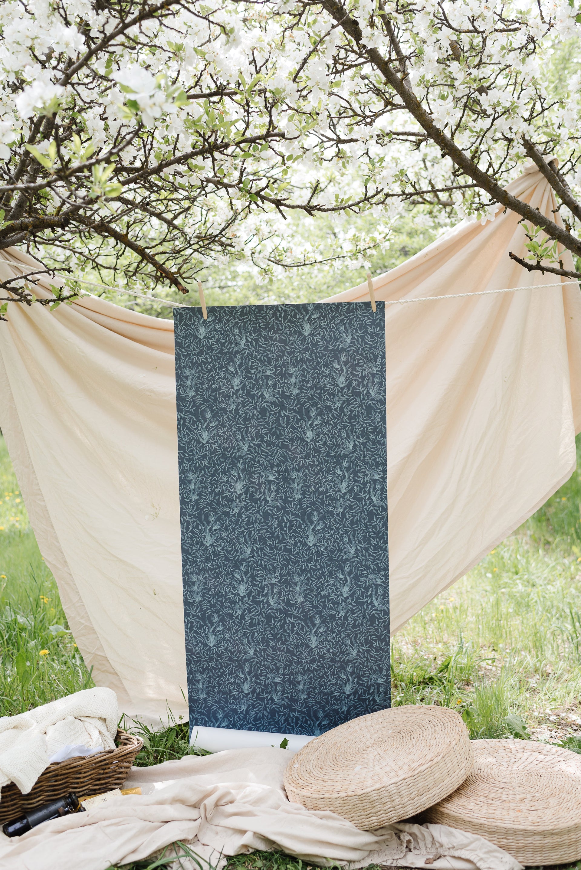 Austen Floral Cottagecore Wallpaper - White & Blue