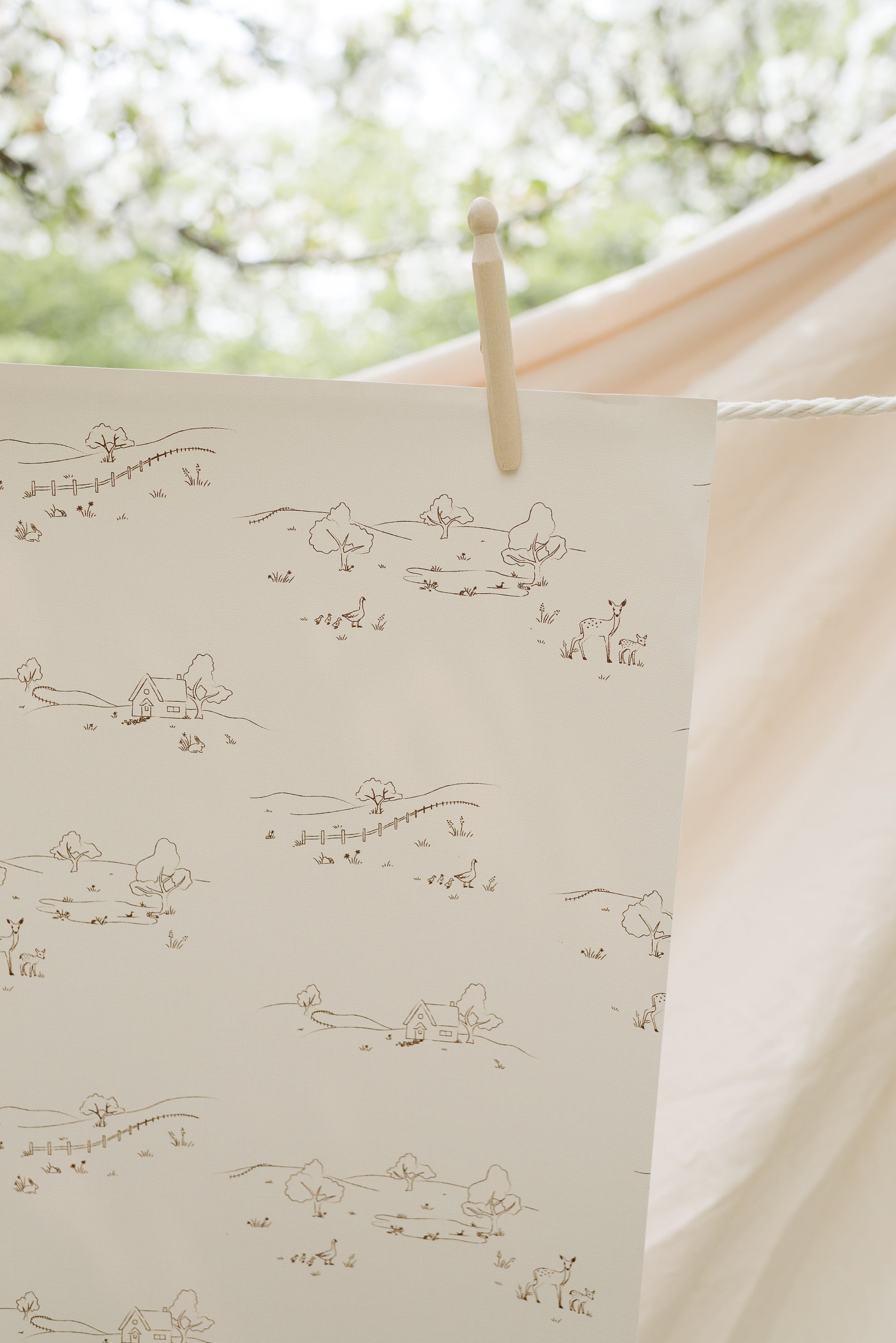 Bennet Wallpaper in Tan and Cream Traditional Farmhouse
