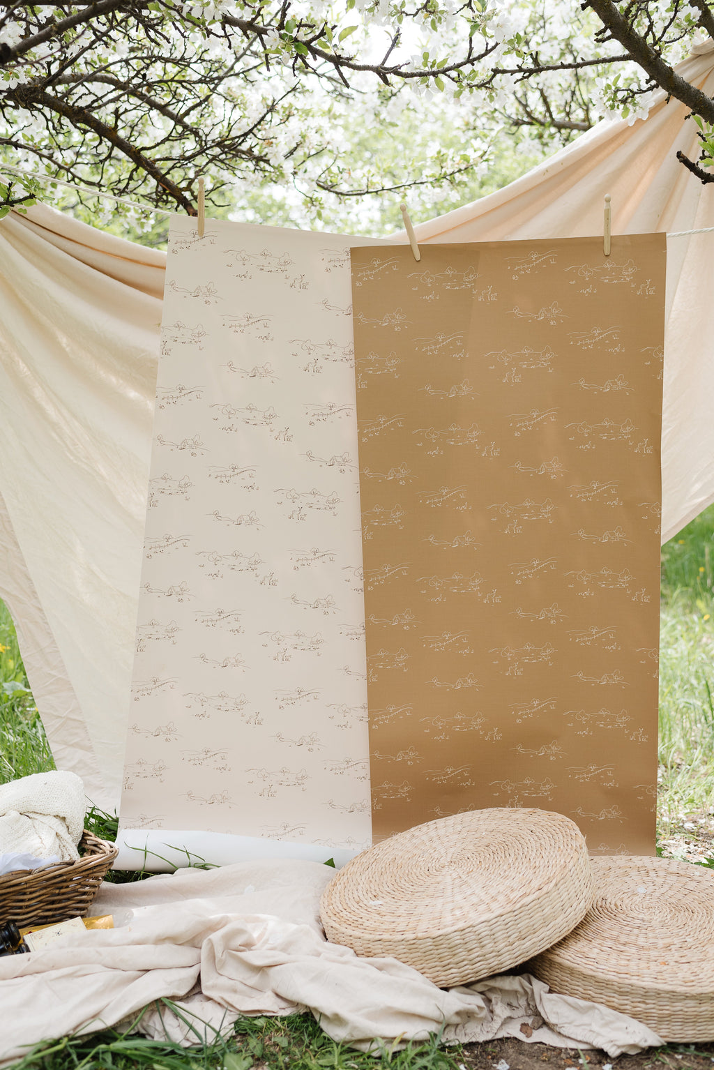 Bennet Wallpaper in Tan and Cream Traditional Farmhouse