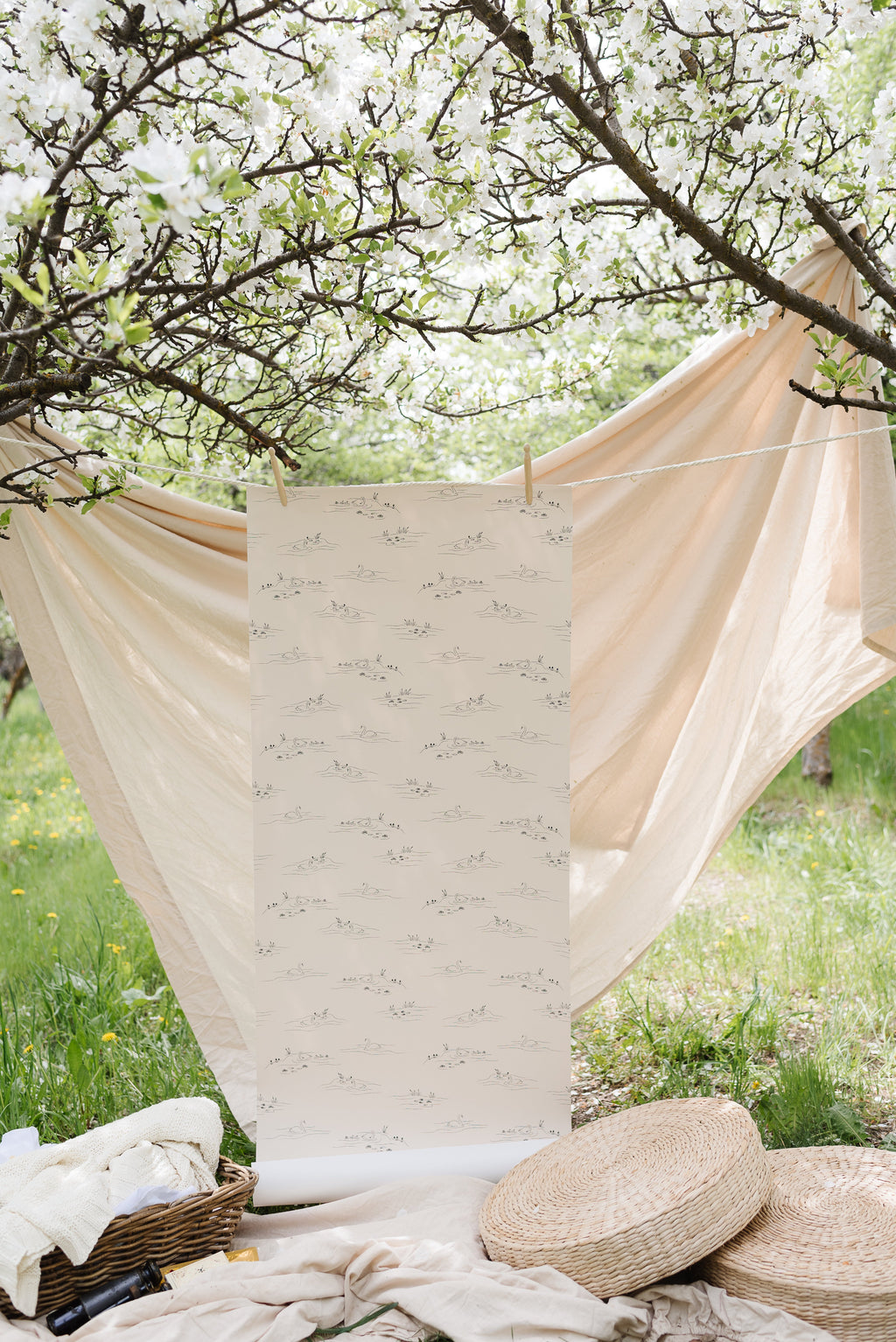 Pemberley Vintage Coastal Removable Wallpaper - Cream & Navy-Blue