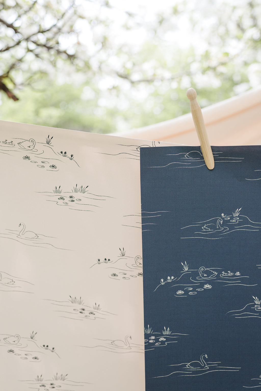 Pemberley Vintage Coastal Removable Wallpaper - Cream & Navy-Blue