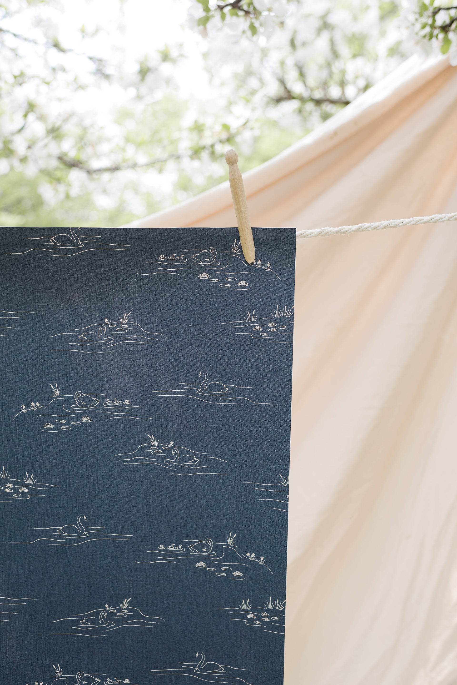 Pemberley Vintage Coastal Removable Wallpaper - Cream & Navy-Blue