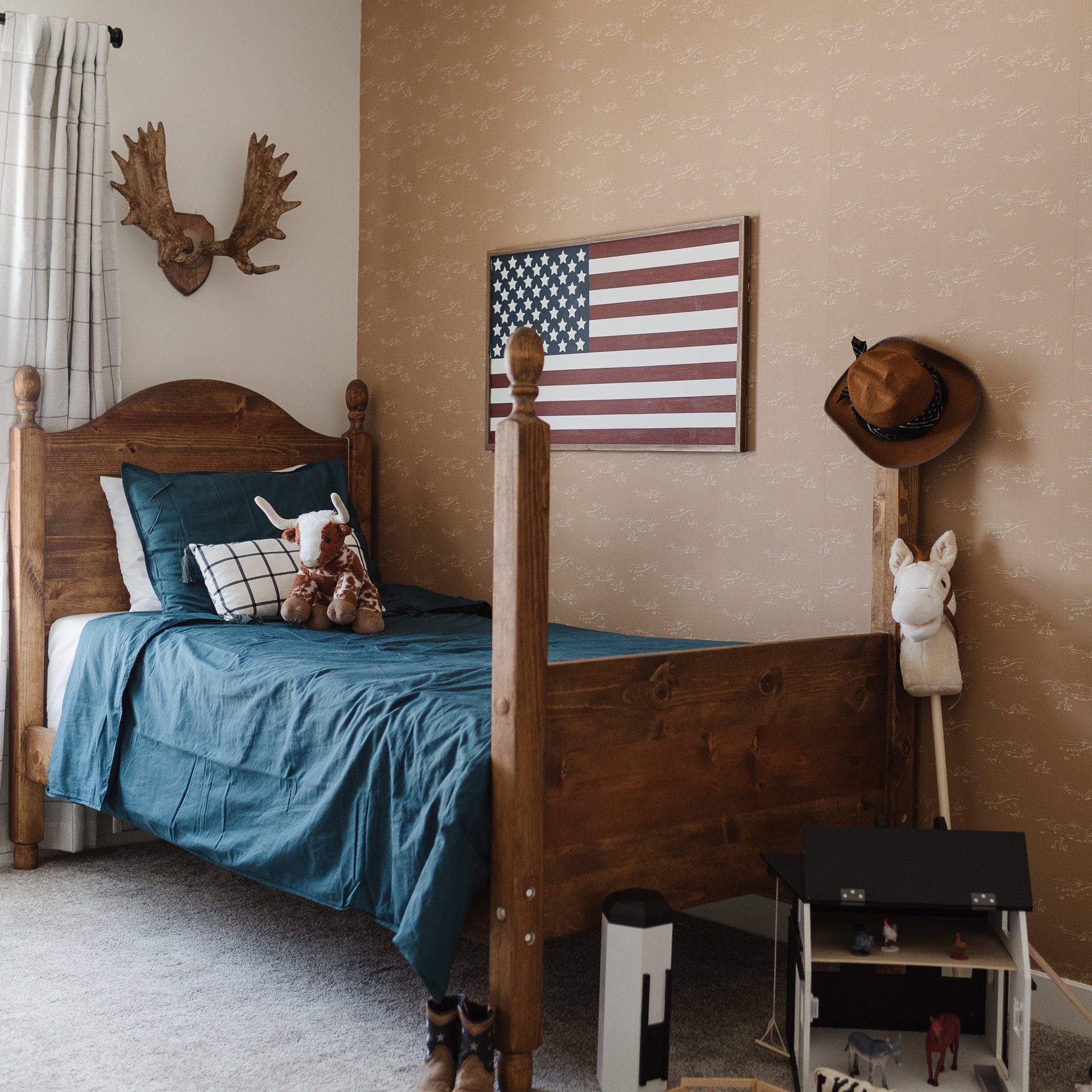 Bennet wall covering in neutral tan and cream for a rustic farmhouse aesthetic.