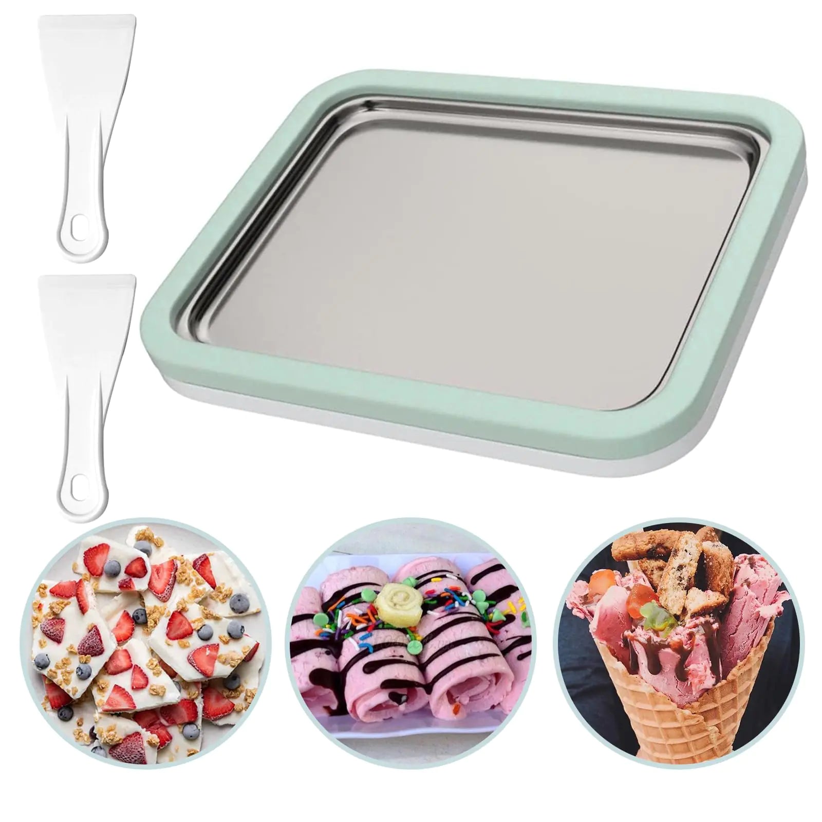 Rolled Ice Cream Maker Instant Ice Cream Machine Instant Cold Plate for Diy Ice Cream Fruit Frozen Yogurt (Green)