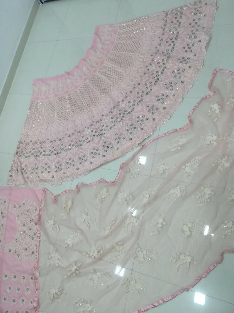 Baby Pink Faux Georgette Lehenga Choli with Sequins and Embroidery