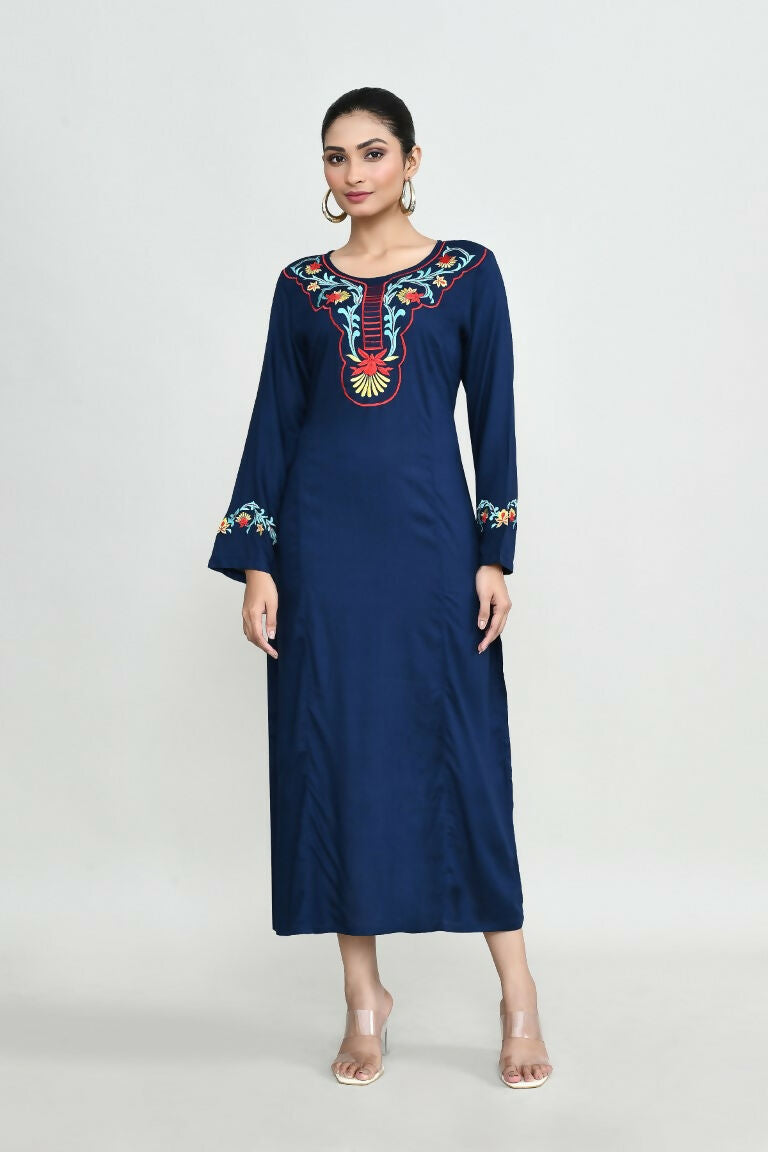 Blue Rayon Tunic with Elegant Embroidery