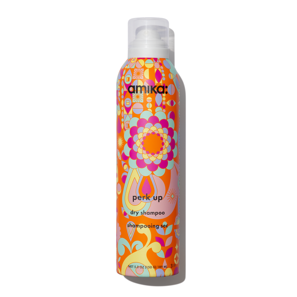 Amika Perk Up Dry Shampoo abstract colorful packaging 5.3 oz