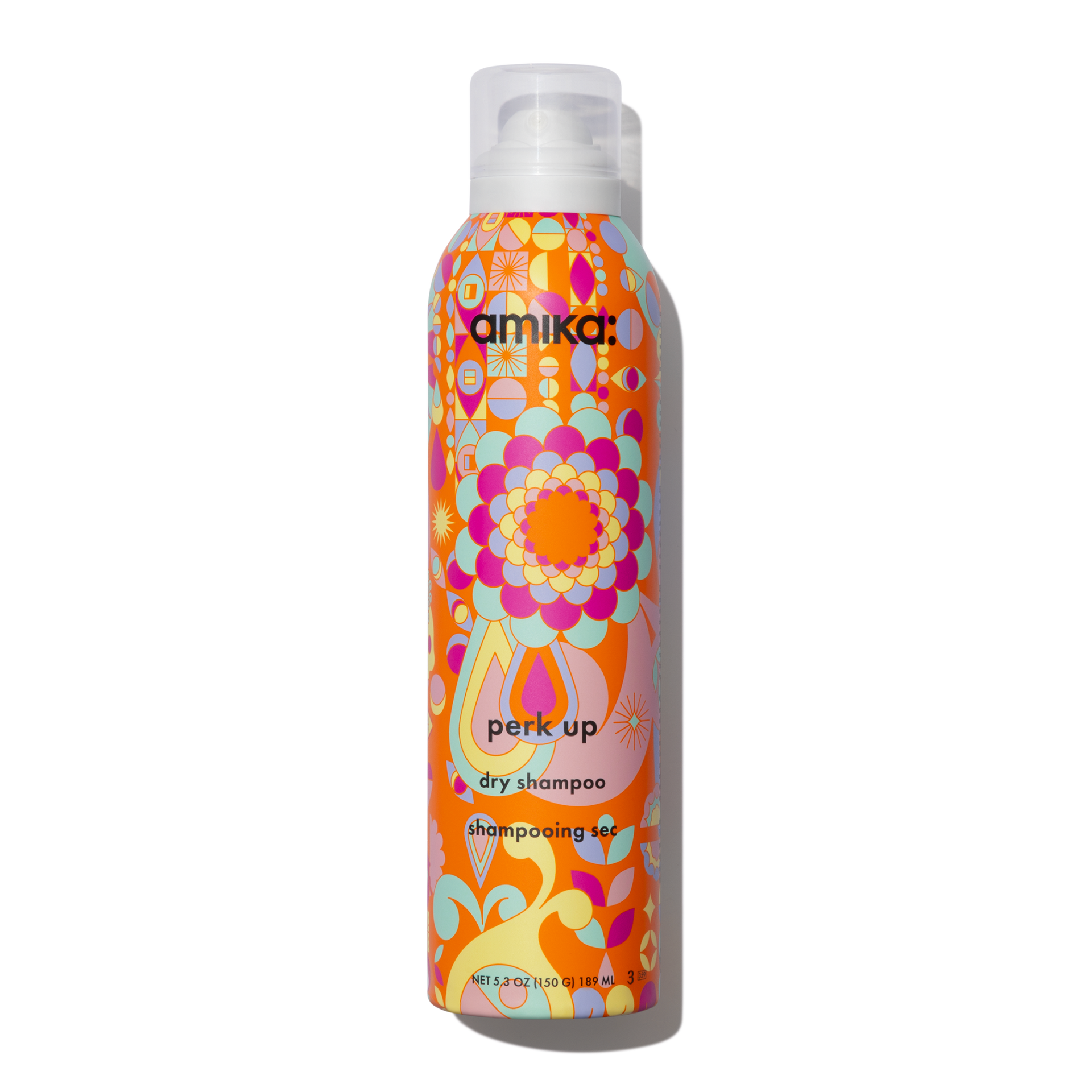 Amika Perk Up Dry Shampoo abstract colorful packaging 5.3 oz