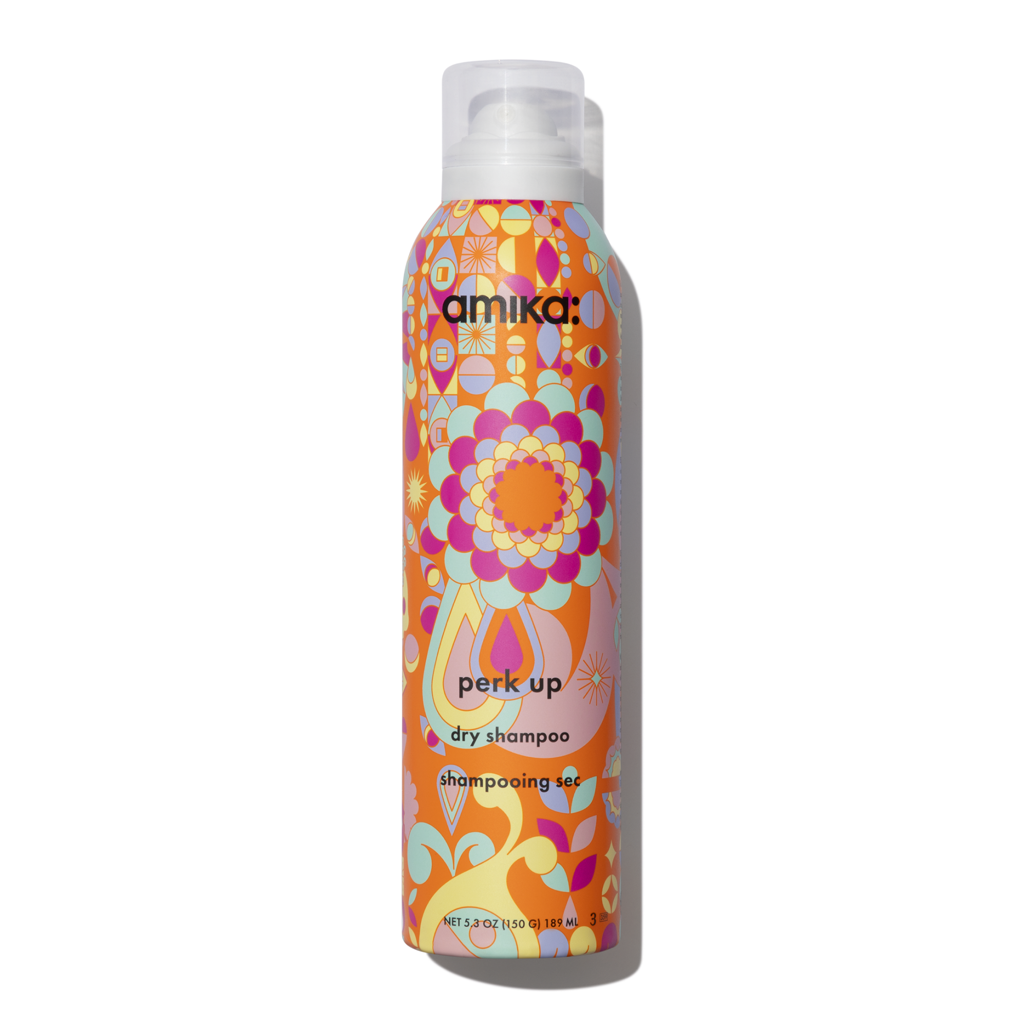 Amika Perk Up Dry Shampoo abstract colorful packaging 5.3 oz