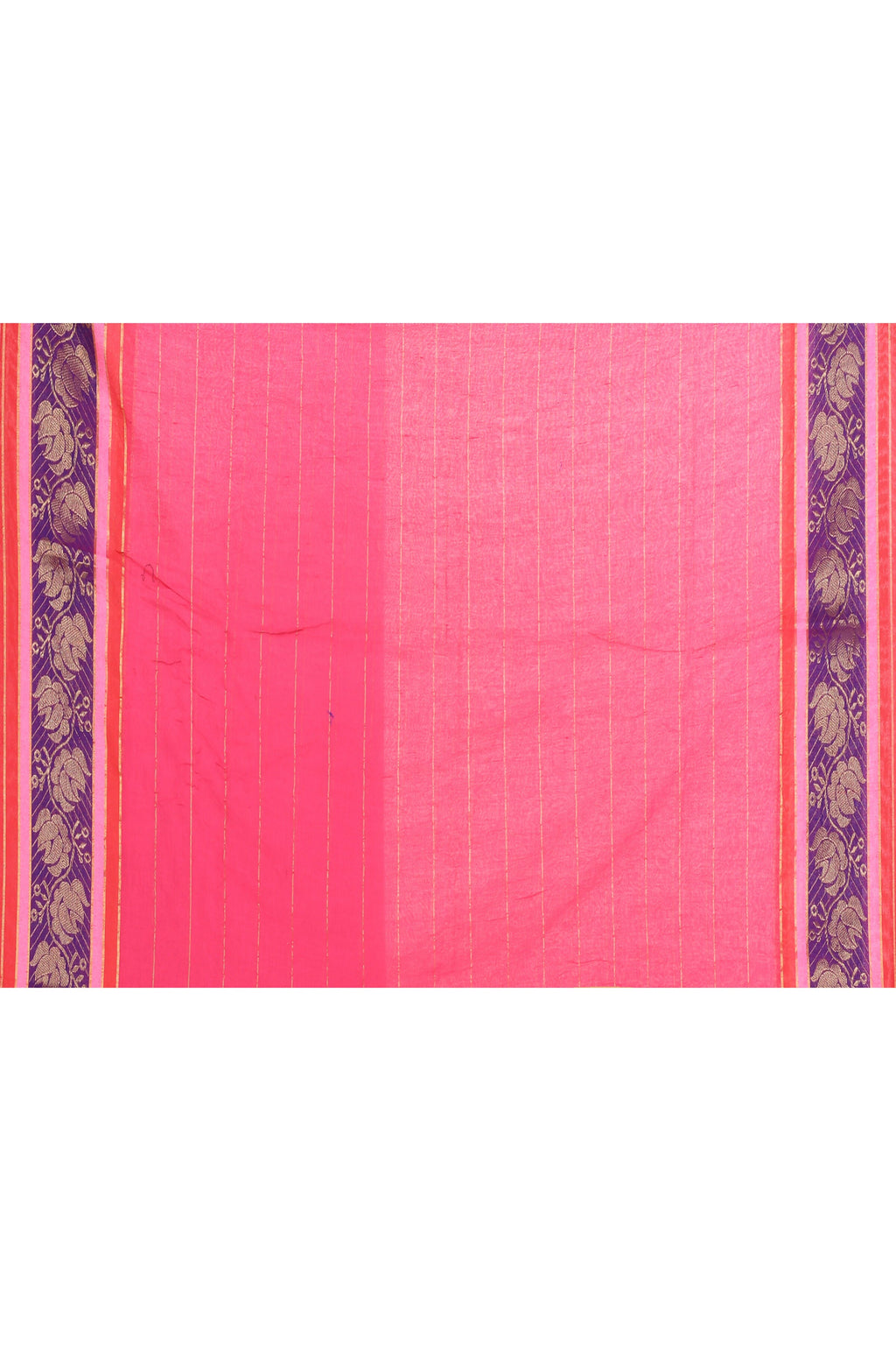 Rani Pink Cotton Saree with Embellished Zari Border