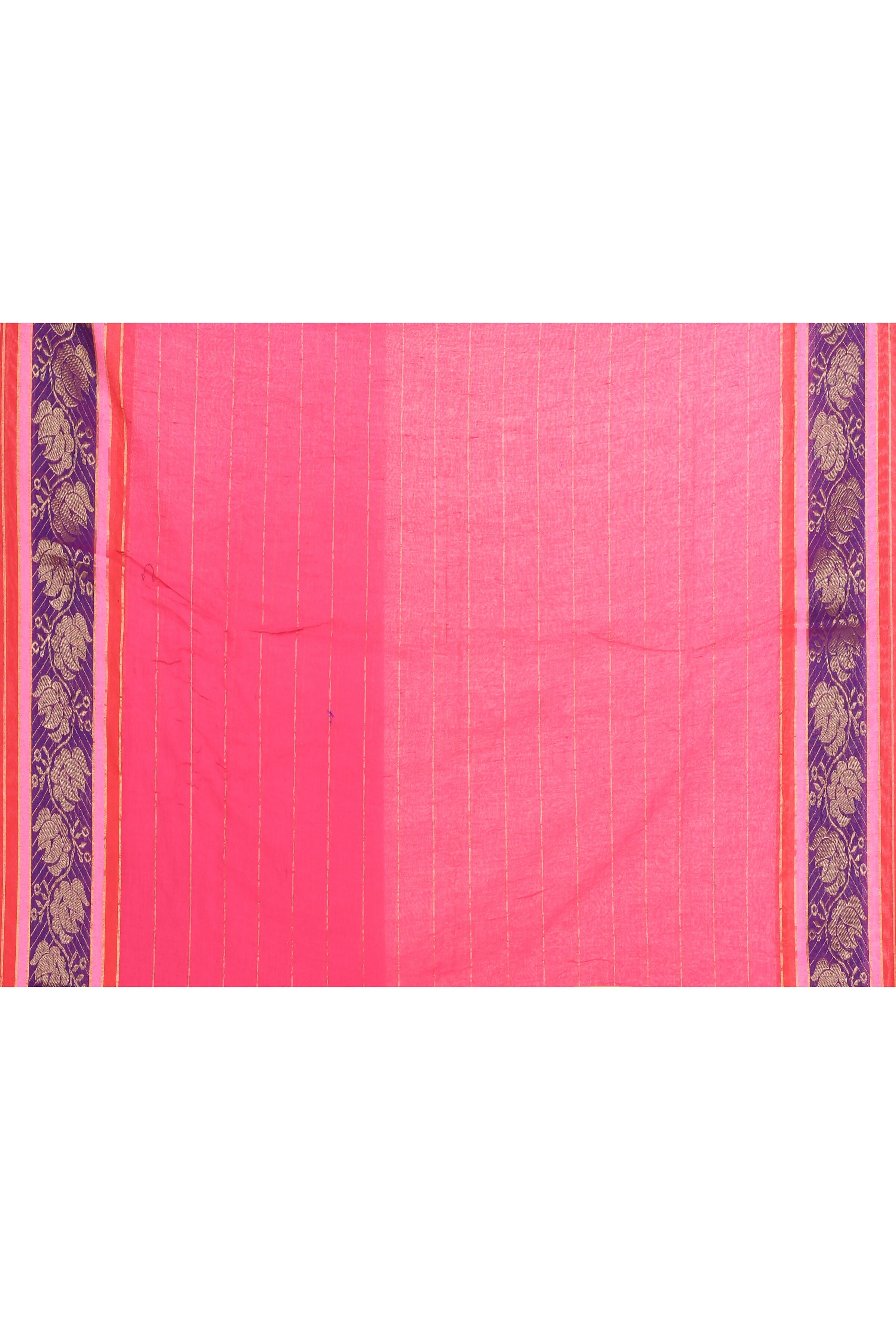 Rani Pink Cotton Saree with Embellished Zari Border